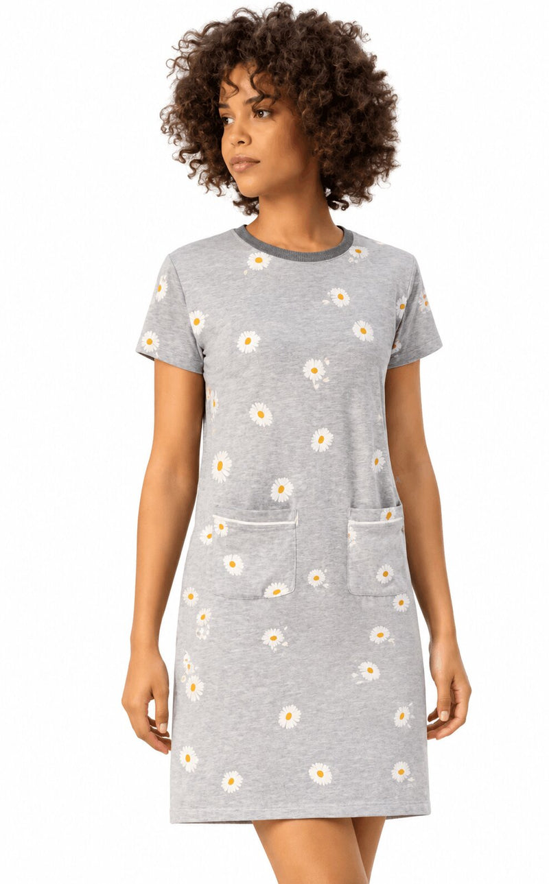 Abito Casa Donna Jadea 3120 Maxi Maglia Fantasia Floreale in Cotone Modal Grigio