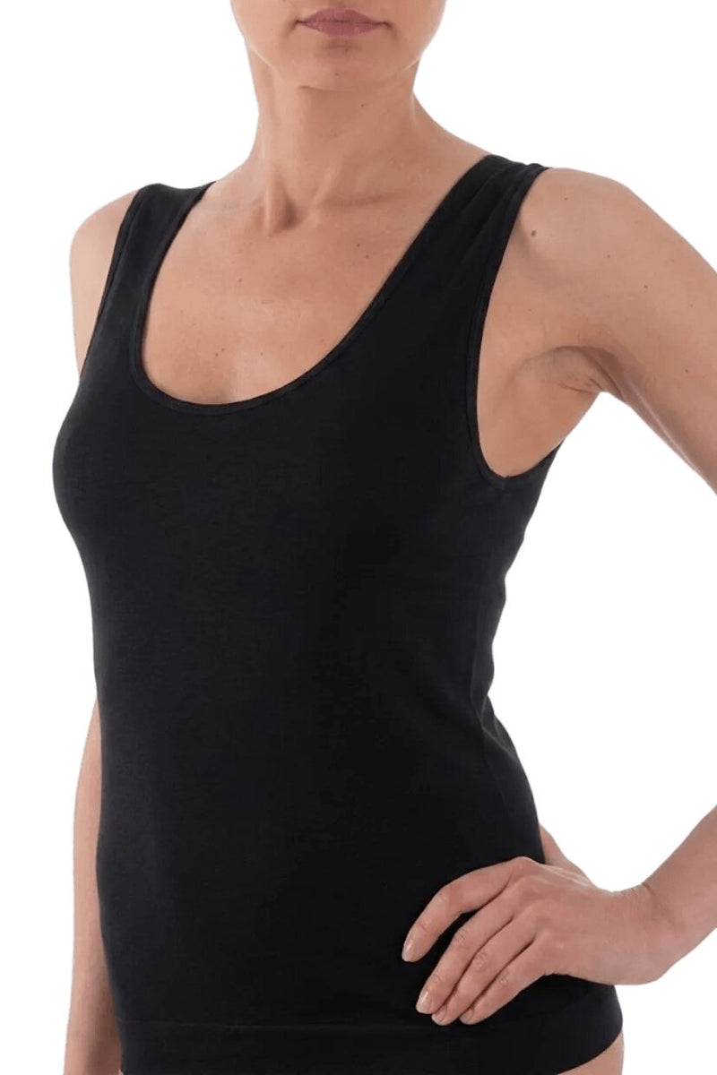 Bellissima Canottiera Nera Donna Spalla Larga Seamless Microfibra 053
