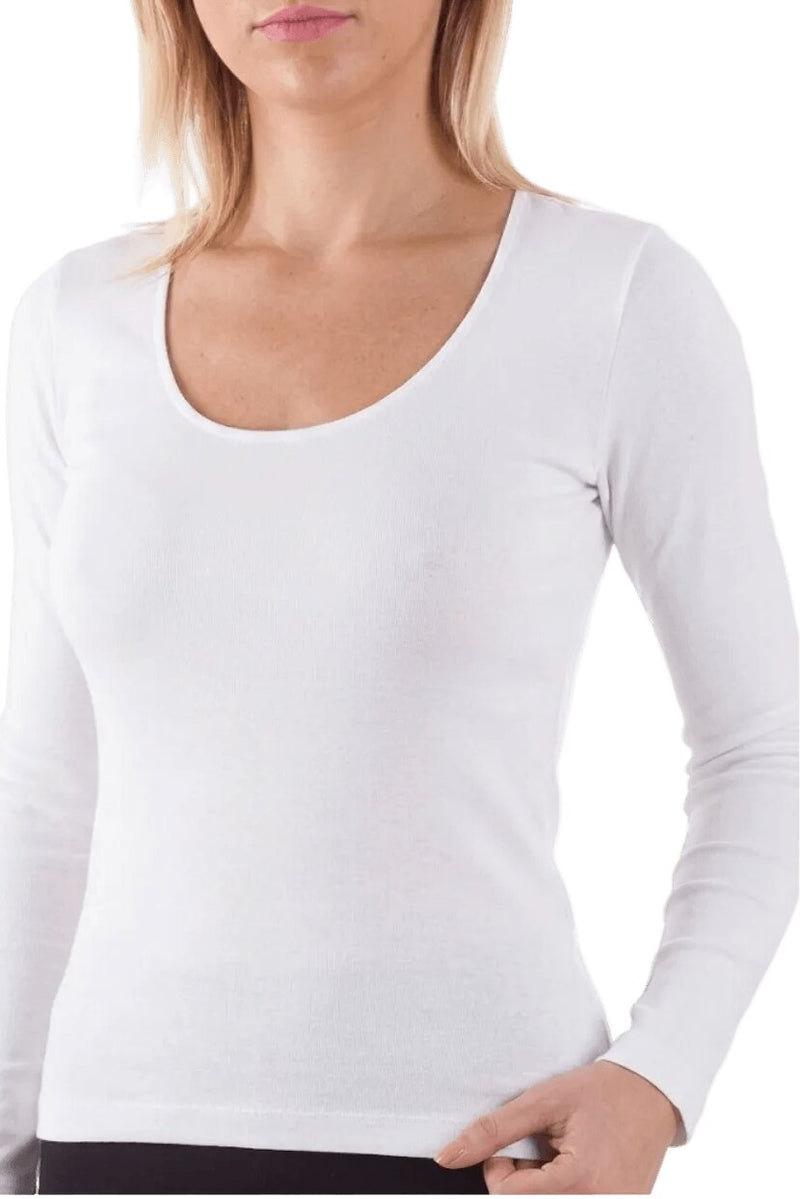 Bellissima Maglia Bianca Donna Scollo Americano Manica Lunga Seamless | 072