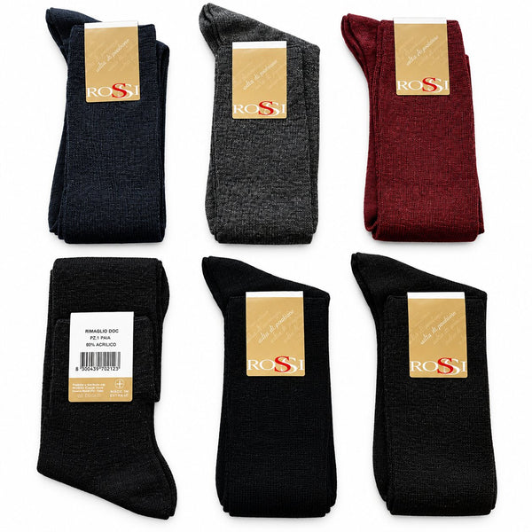 Calze Lunghe Uomo in Lana Rossi Calze 221 a costina - Confezione 6 Paia