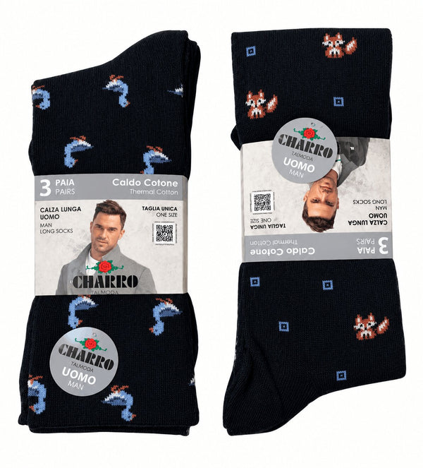 Calze Uomo Lunghe El Charro Michele 118 in Caldo Cotone Fantasia - Confezione 3 Paia