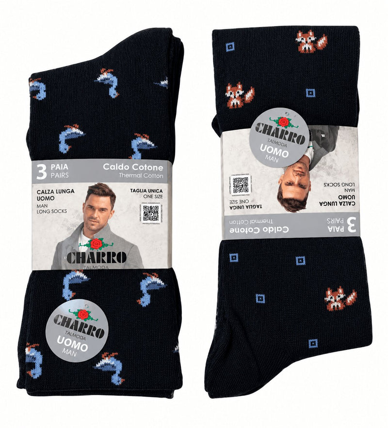 Calze Uomo Lunghe El Charro Michele 118 in Caldo Cotone Fantasia - Confezione 3 Paia
