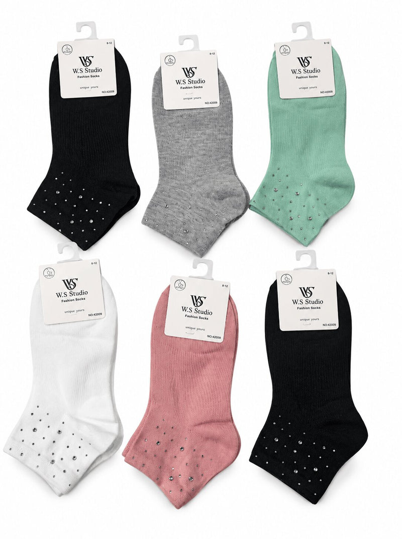 Calzini Donna Moda Corti W.S Studio 6205 in cotone con brillantini
