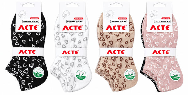 Calzino Corto Donna Acte 7702/37 Minicalza in Cotone Elasticizzato, Fantasie Assortite