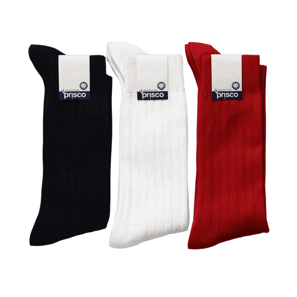 Calzino uomo bianco, rosso e nero alto a coste in cotone Prisco Art. 901