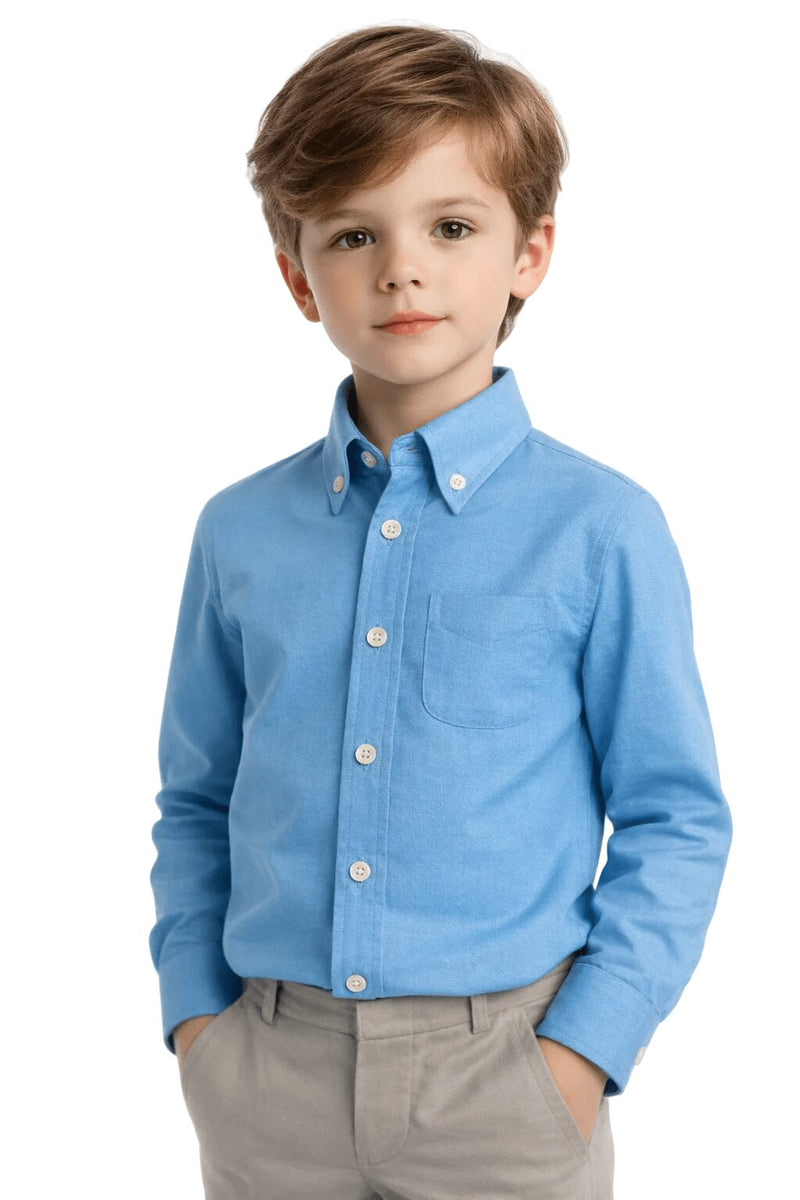 Camicia Bambino Blu in Cotone Tinta Unita