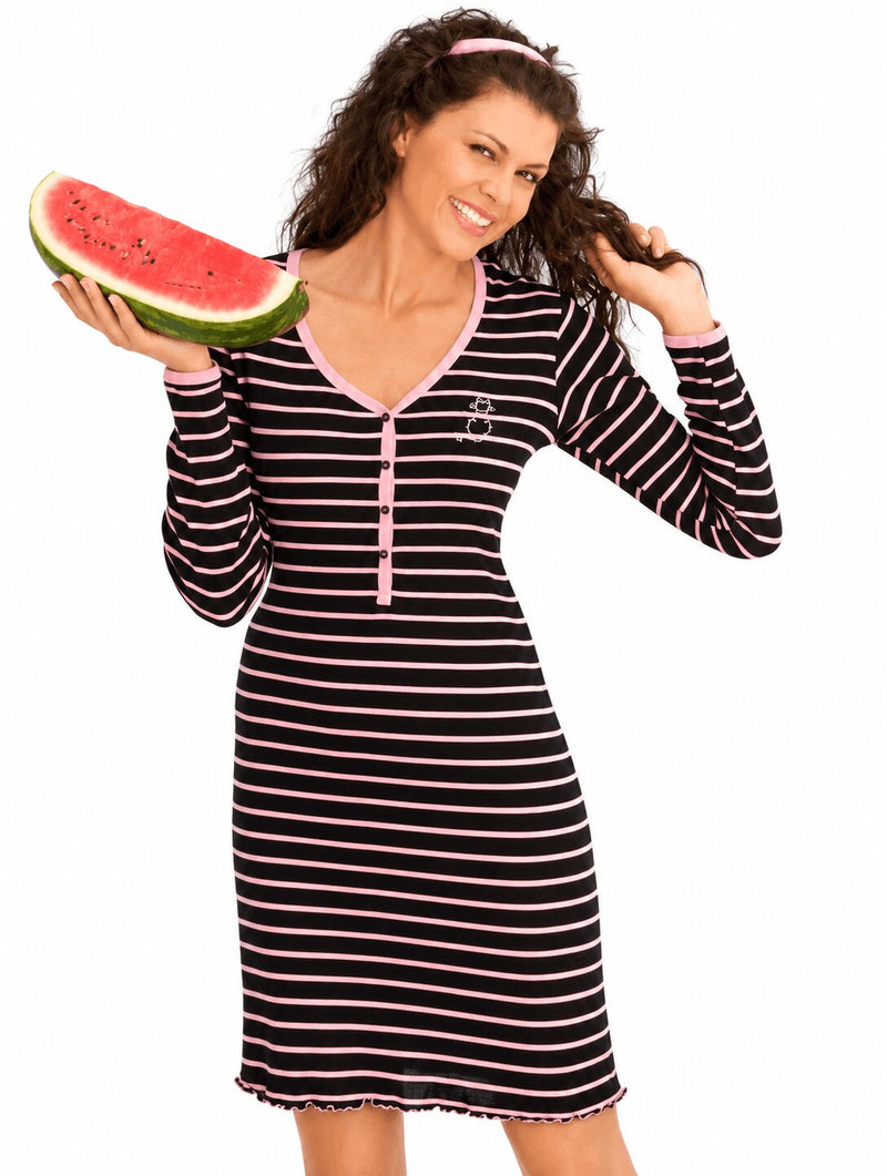 Camicia da Notte Donna Amica 103 a Manica Lunga in Puro Cotone a Costina