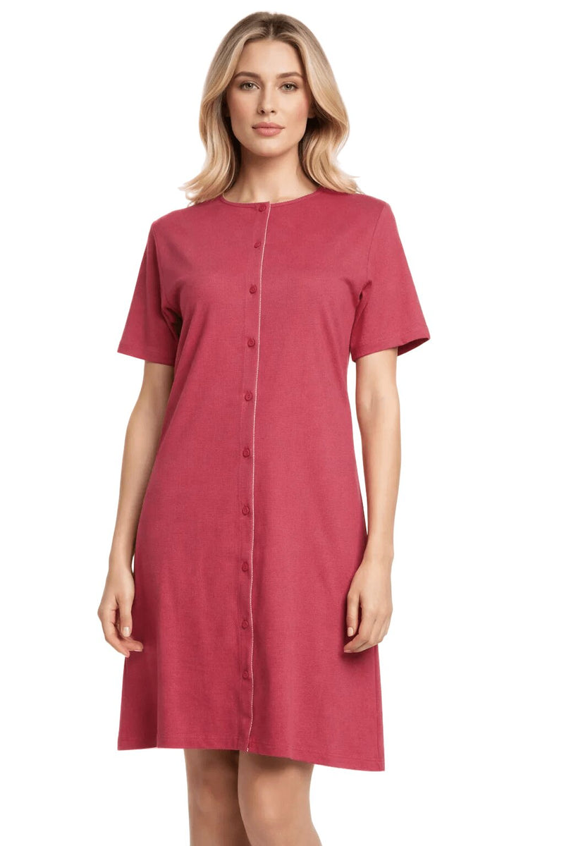 Camicia da Notte Rossa Donna Aperta Mezza Manica in Cotone Jersey Karelpiù 8046