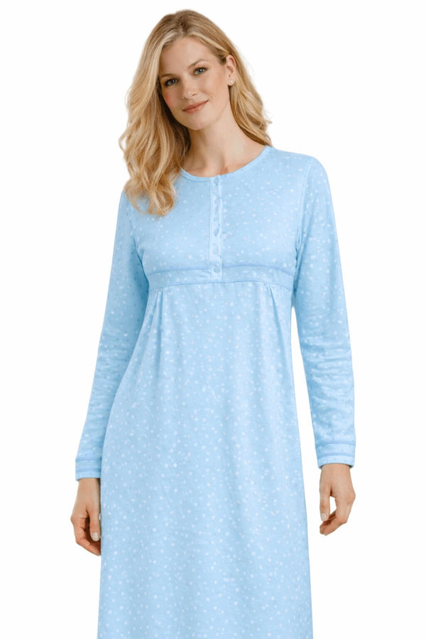 Camicia da notte donna Linclalor 92019 in caldo cotone interlock con fantasia a cuoricini