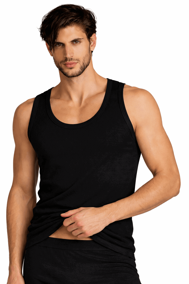 Canottiera Uomo Nera Spalla Larga in Cotone 100% Cotonella AU89