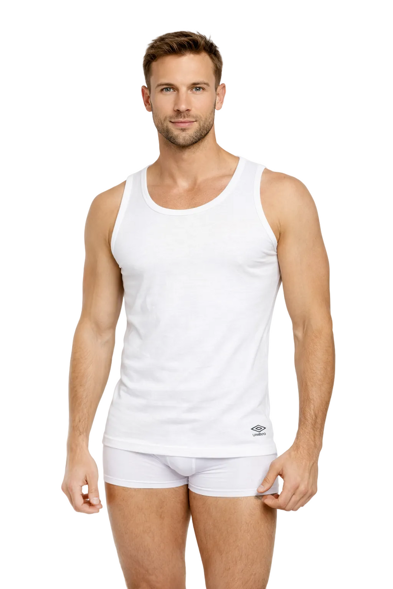Canottiera Uomo Bianca Umbro 6049 in Cotone Jersey a Spalla Larga
