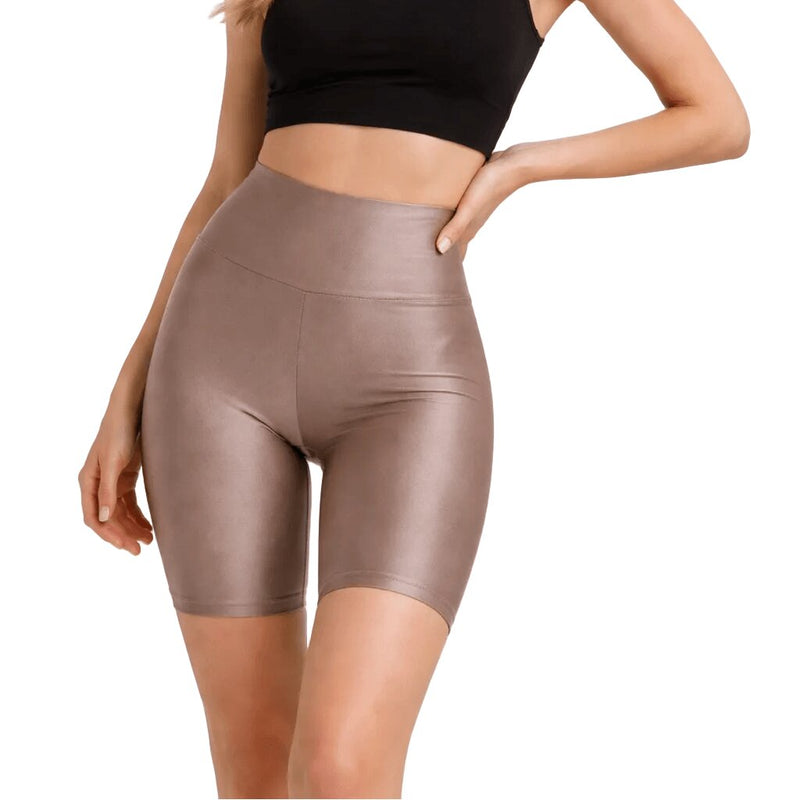 Ciclista Donna Jadea 4637 in Lycra Lucida a Vita Alta Color nocciola