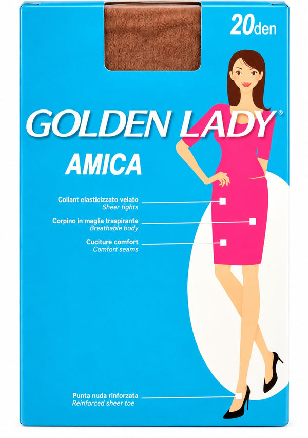 Collant Donna Elasticizzato Velato 20 Denari Golden Lady Amica color castoro