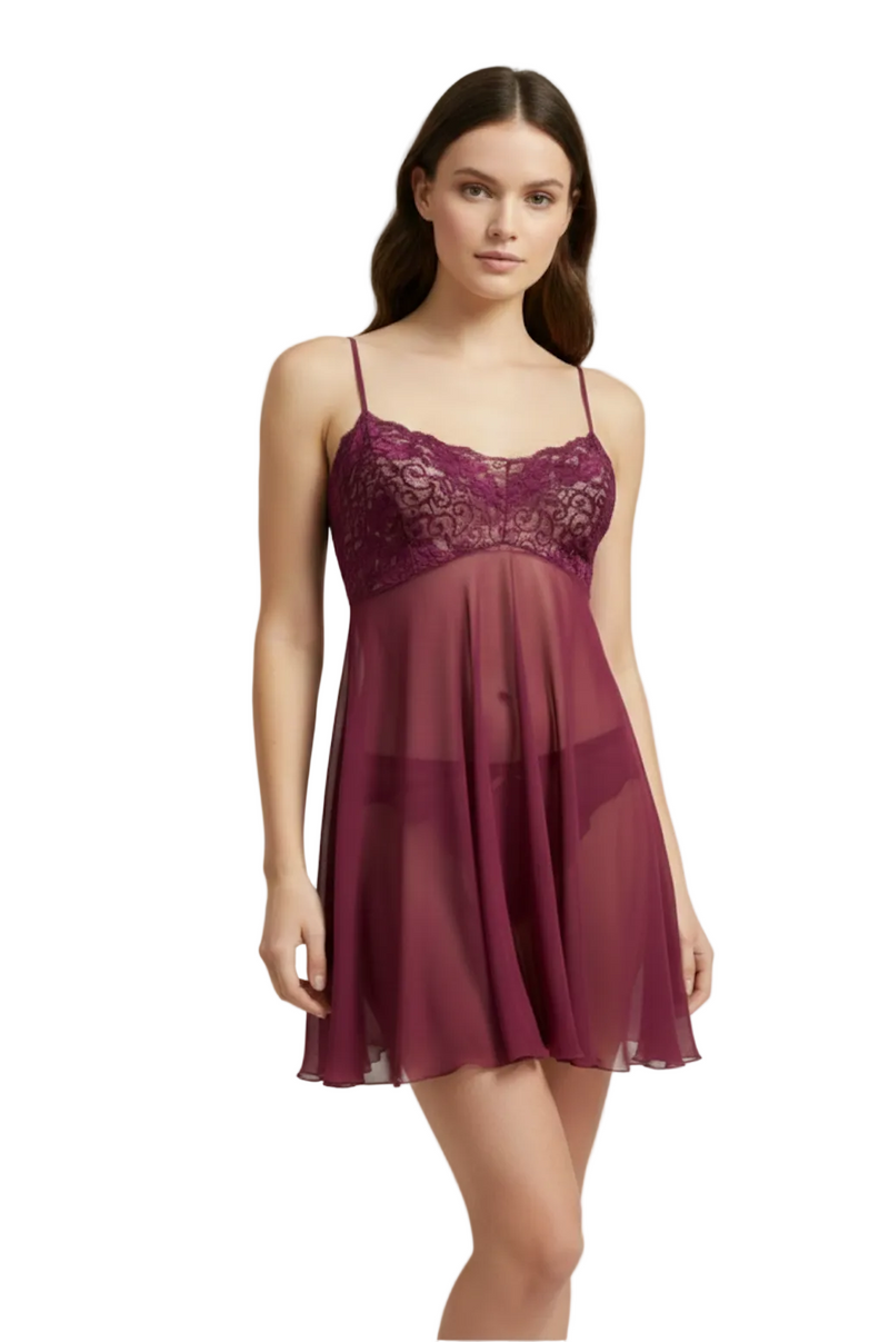 Completo Babydoll Foemina Teddy in Pizzo e Tulle Made in Italy