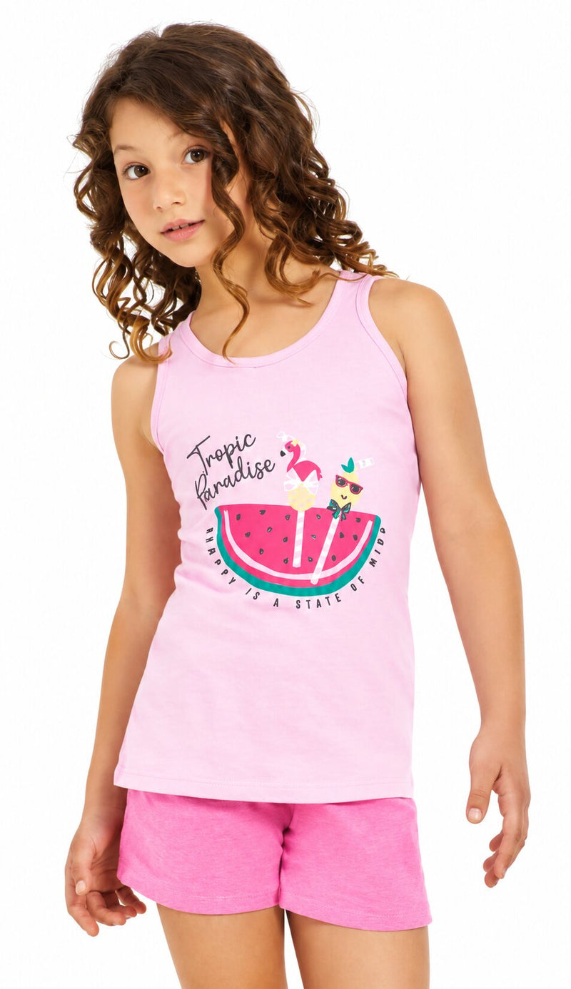 Completo Bambina Il Granchietto 7053 Canottiera e Pantaloncino in cotone jersey rosa