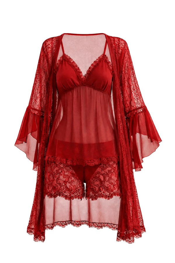 Completo Donna Rosso Vestaglia e Babydoll Sexy Diva by prive'