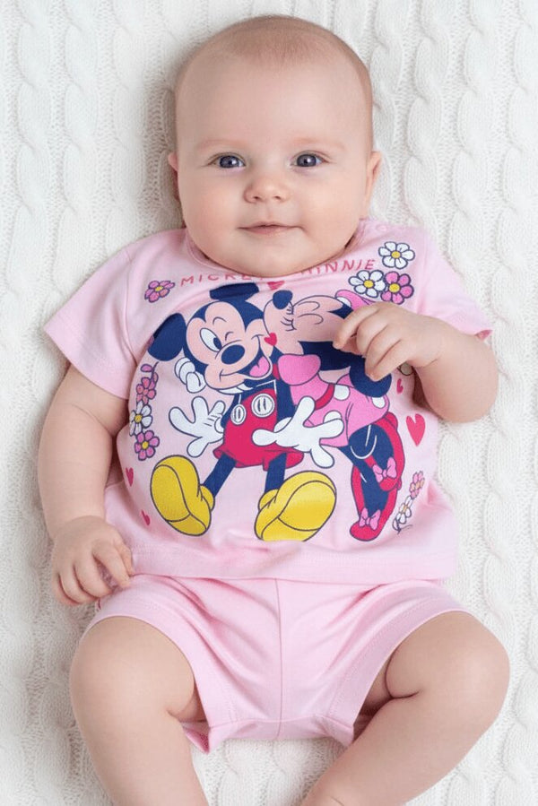 Completo Neonata Disney Minnie e Topolino 100% Cotone Rosa