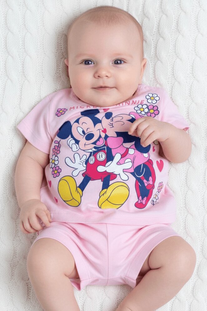 Completo Neonata Disney Minnie e Topolino 100% Cotone Rosa