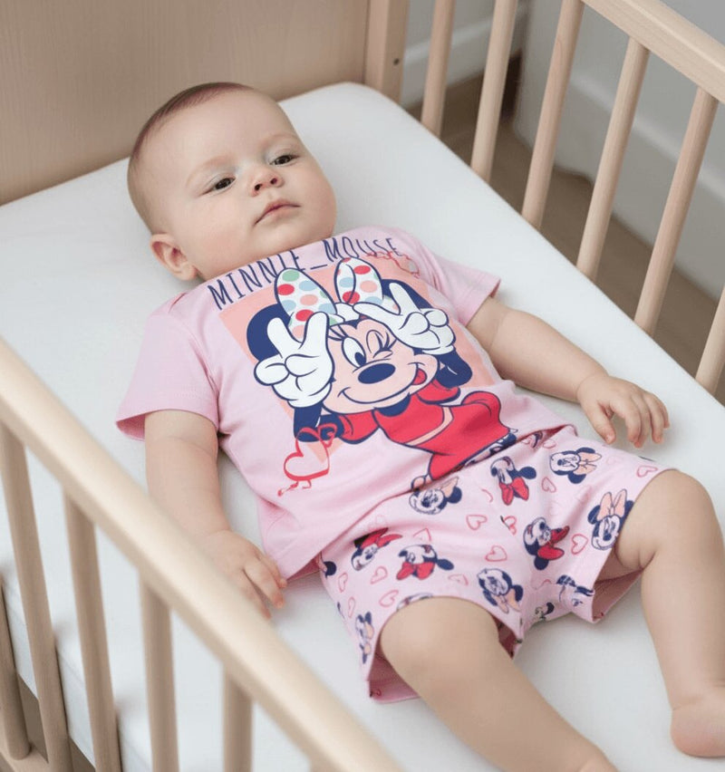 Completo Neonata Disney Minnie in Cotone 100% con Maglia e Pantaloncino