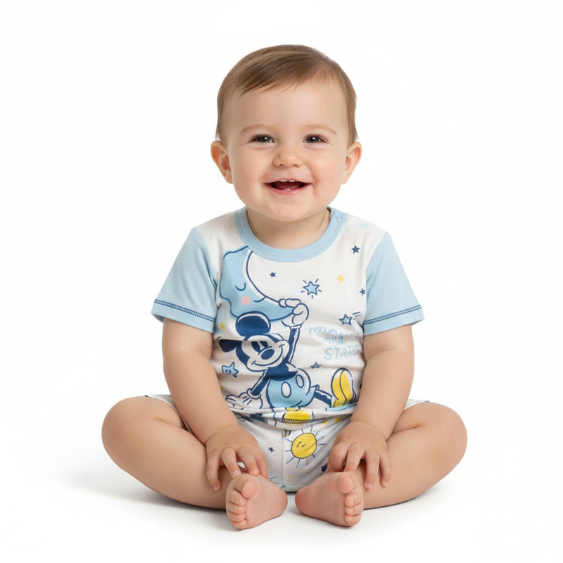 Completo Neonato Disney Mikey in Cotone 100% con Maglia e Pantalone Corto