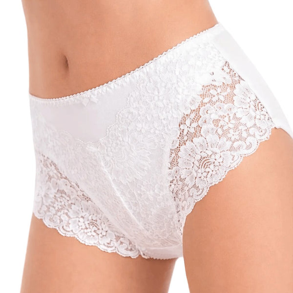 Jadea Slip Donna Vita Alta Contenitiva in Microfibra e Pizzo Bianca 1031