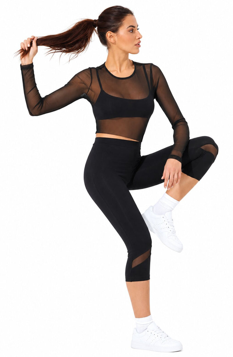 Leggings Donna Capri Jadea 4639 in cotone elasticizzato nero con motivo sul fondo gamba