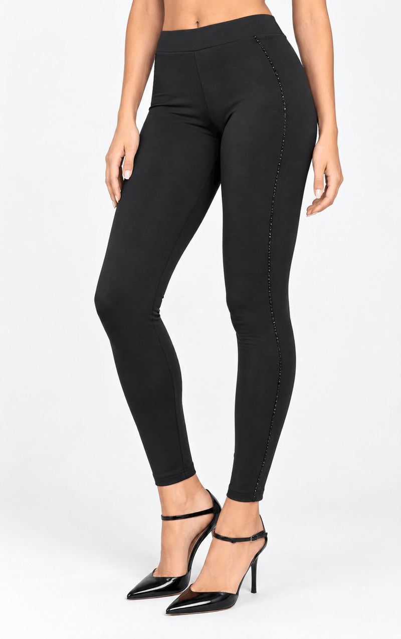 Leggings Donna Jadea Galà 4569 in Cotone Elasticizzato con Banda di Paillettes
