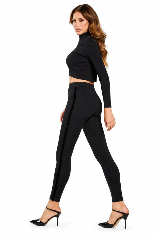 Leggings Donna Moda in Cotone Elasticizzato Jadea Galà 4572 con banda laterale glitterata