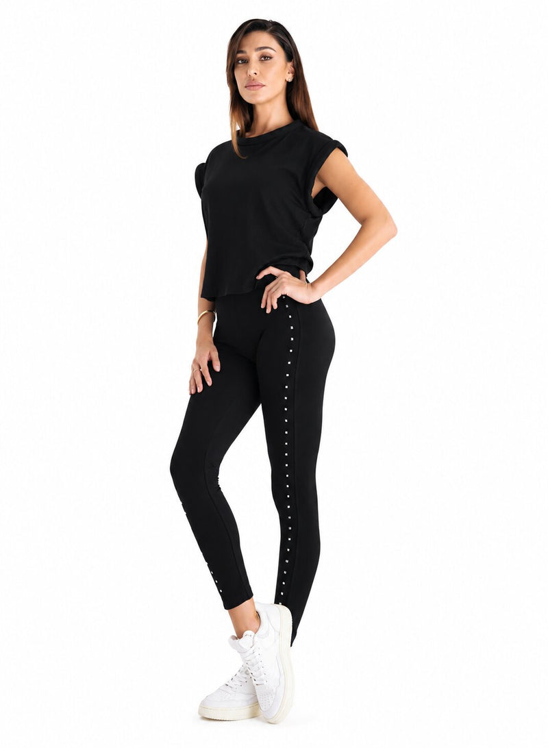 Leggings donna Jadea 4519 in cotone elasticizzato con borchie laterali