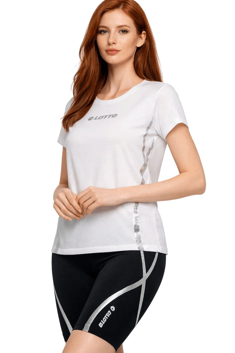 Lotto Completo Bianco 5198 Fitness Donna in Cotone con T-shirt e Pantaloncino