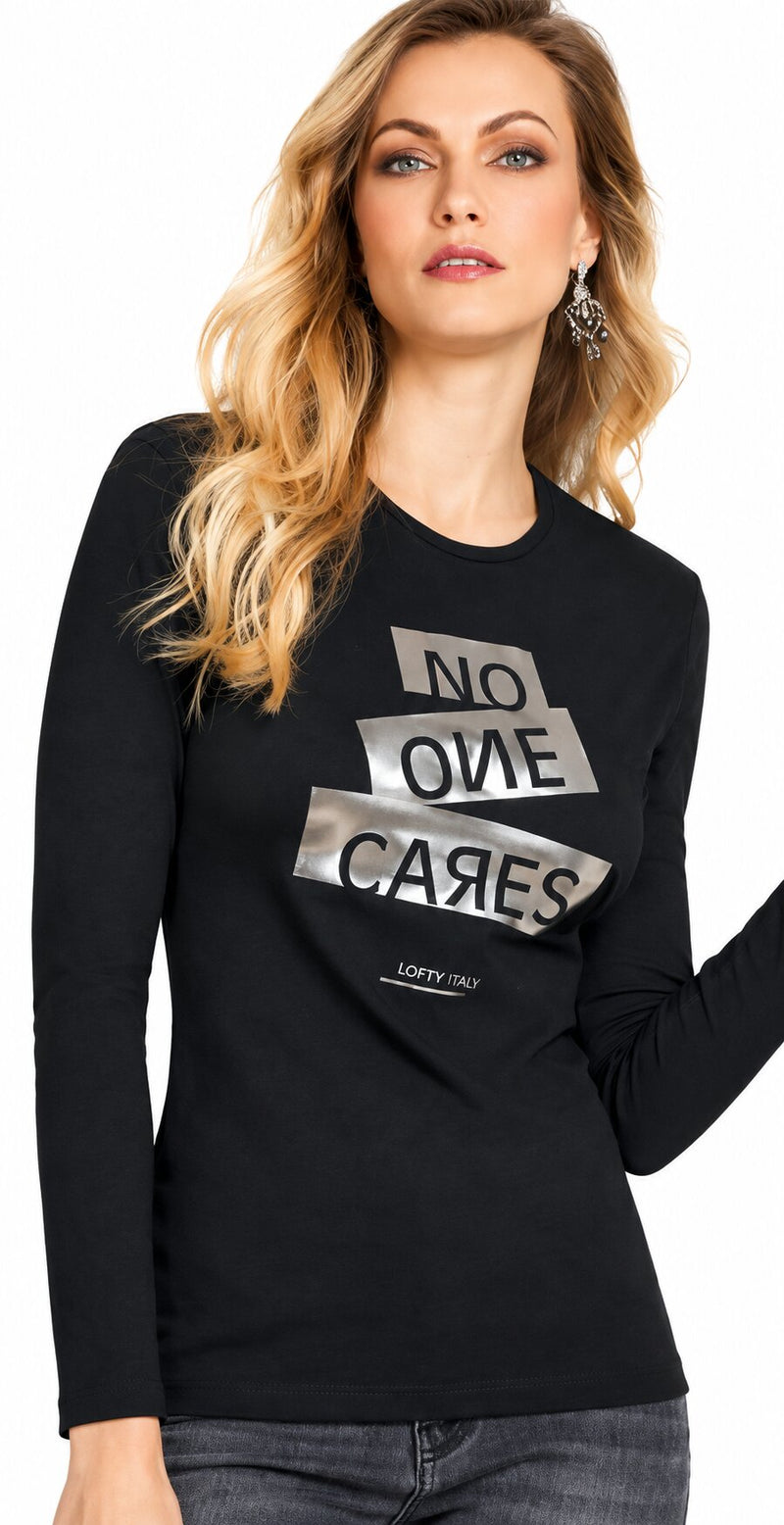 Maglia Donna Manica Lunga in Cotone Elasticizzato Jadea 4270 B - Nero