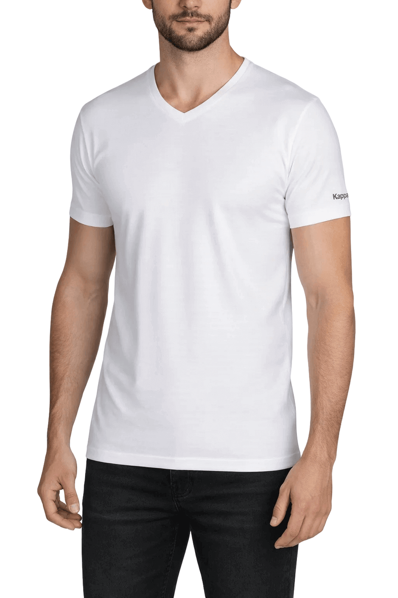 Maglia Uomo Bianca Scollo a V in Caldo Cotone Kappa 1316