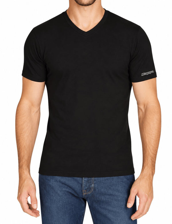 Maglia Uomo Kappa Nera 1311 T-Shirt Scollo a V in Cotone Elasticizzato