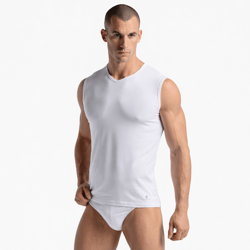 Maglia Uomo Navigare 575 Bianca Smanicata Scollo a V in Cotone Elasticizzato