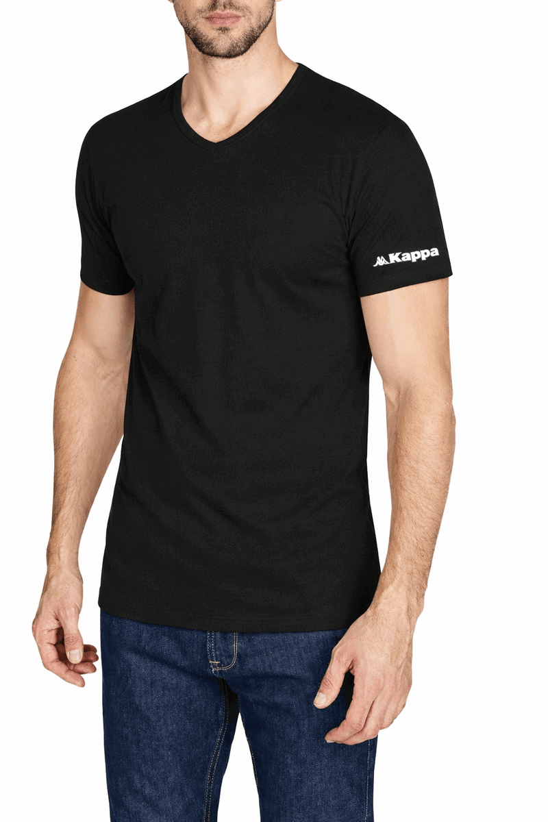 Maglia Uomo Nera T-Shirt Scollo a V in Cotone Pettinato 100% Kappa 1315