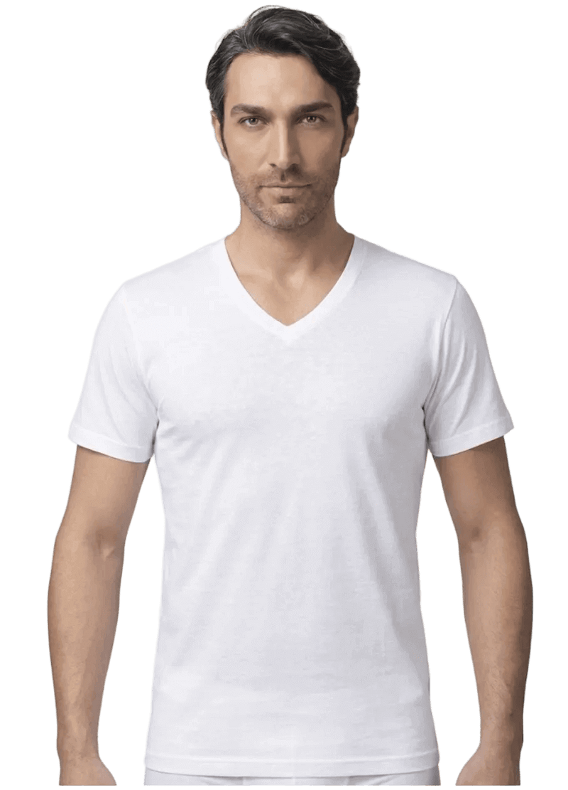 Maglia Uomo bianca Scollo a V in Cotone Pettinato Bianco Nottingham Art. TV41