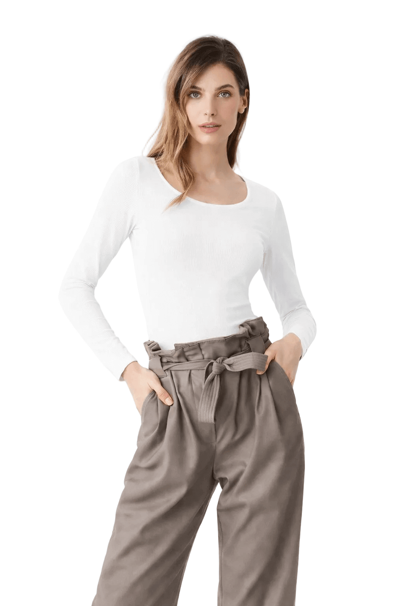 Maglia donna bianca girocollo a manica lunga in cotone invernale elasticizzato
