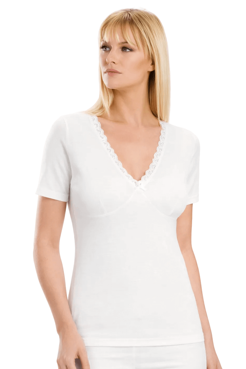 Maglia donna bianca mezza manica in lana-cotone CST 