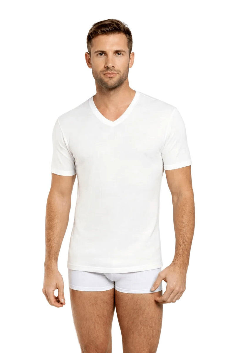 Maglia intima uomo Bianca Nottingham TV18 in lana e cotone scollo a V