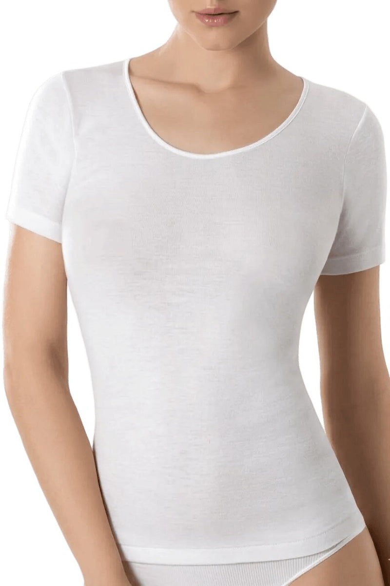 Maglia intimo bianca Emmebivi donna mezza manica lana e seta 91403