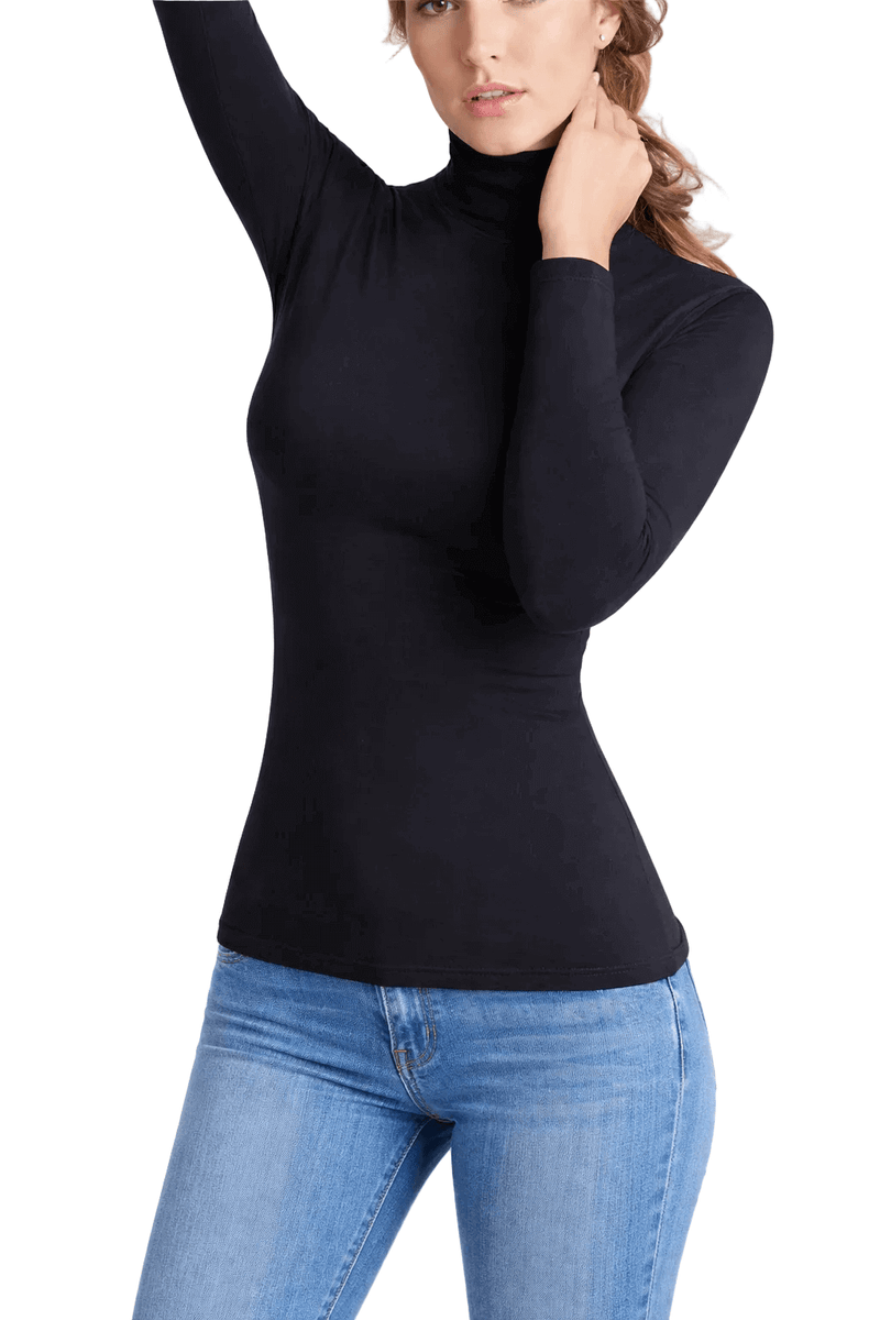Maglia intimo donna nera dolcevita a collo alto in cotone invernale elasticizzato 
