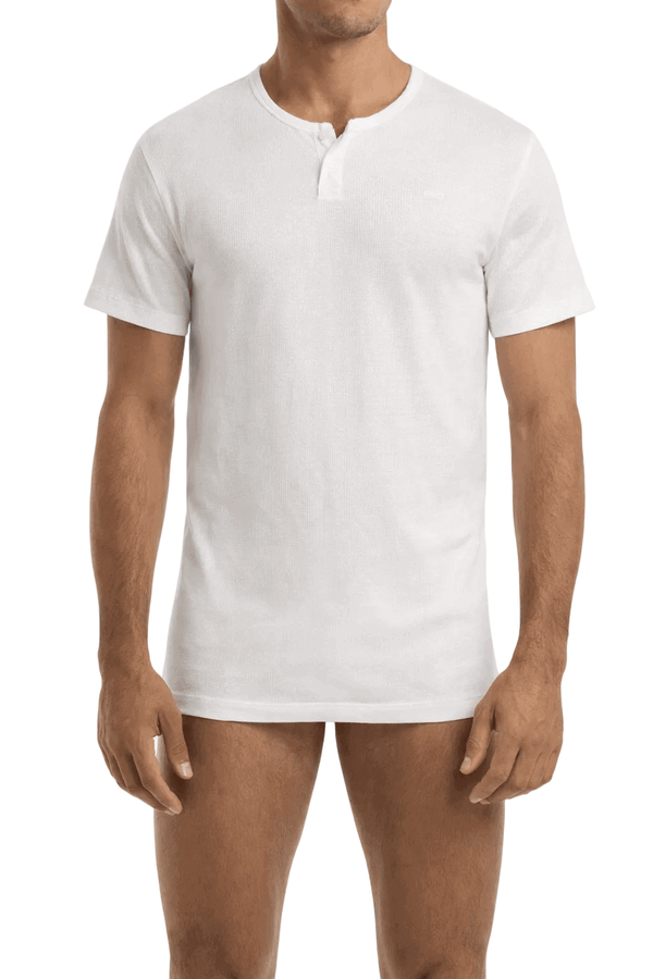 Maglia intimo uomo bianca modello serafino a mezza manica in cotone pettinato