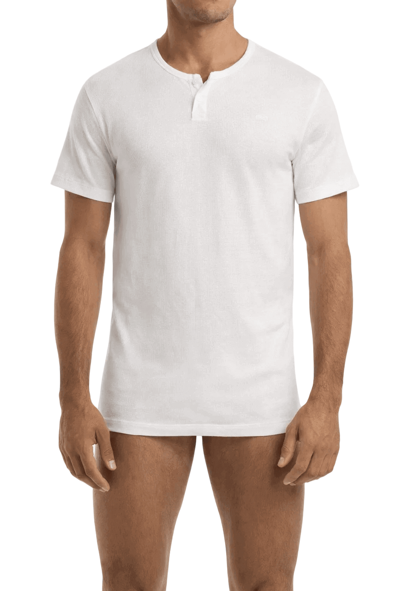Maglia intimo uomo bianca modello serafino a mezza manica in cotone pettinato