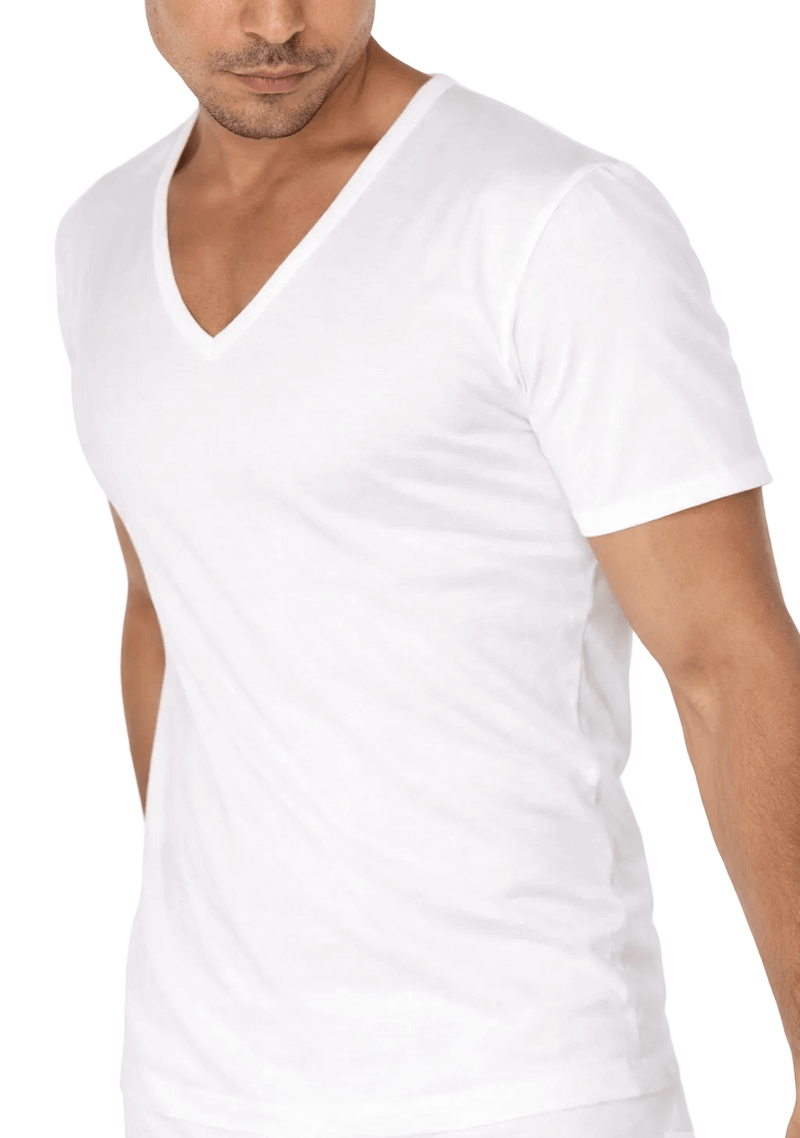 Maglia intimo uomo bianca t-shirt a scollo a V profondo in filo di Scozia 