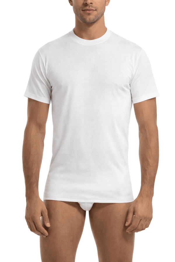 Maglia intimo uomo bianca t-shirt girocollo a mezza manica in cotone pettinato