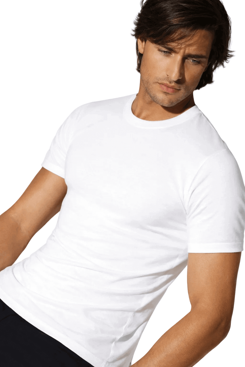 Maglia intimo uomo bianca t-shirt girocollo in filo di Scozia 100% cotone Garda