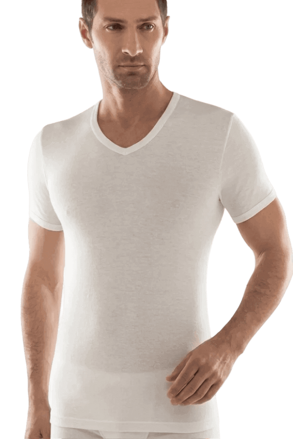 Maglia uomo bianca intimo scollo a V lanacotone Liabel 5321 53