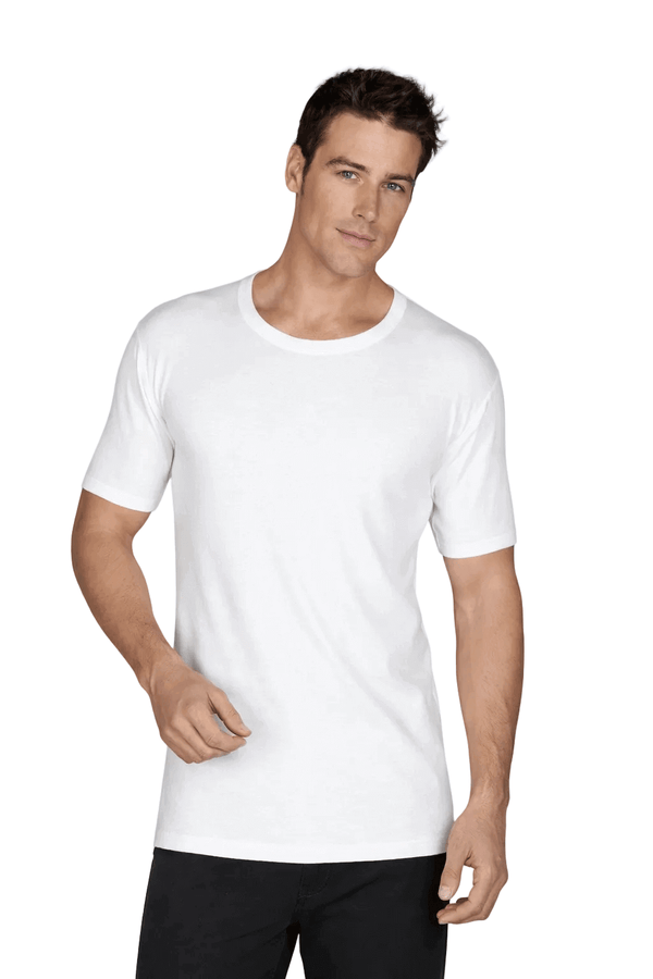 Maglia uomo bianca manica corta girocollo in lana-cotone