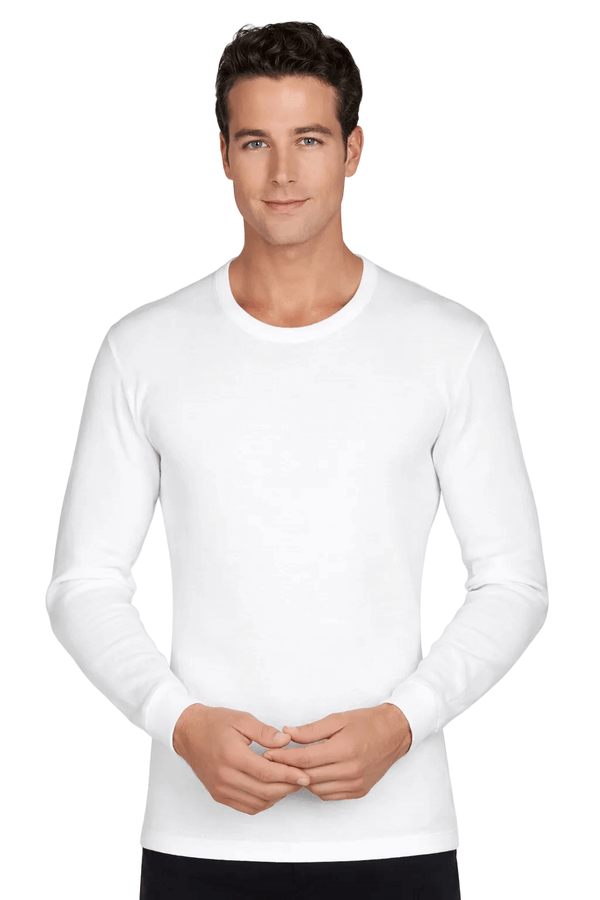 Maglia uomo bianca manica lunga girocollo in lana-cotone