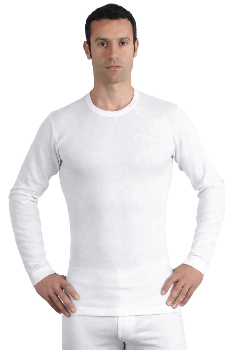 Maglia uomo bianca manica lunga in lana-cotone
